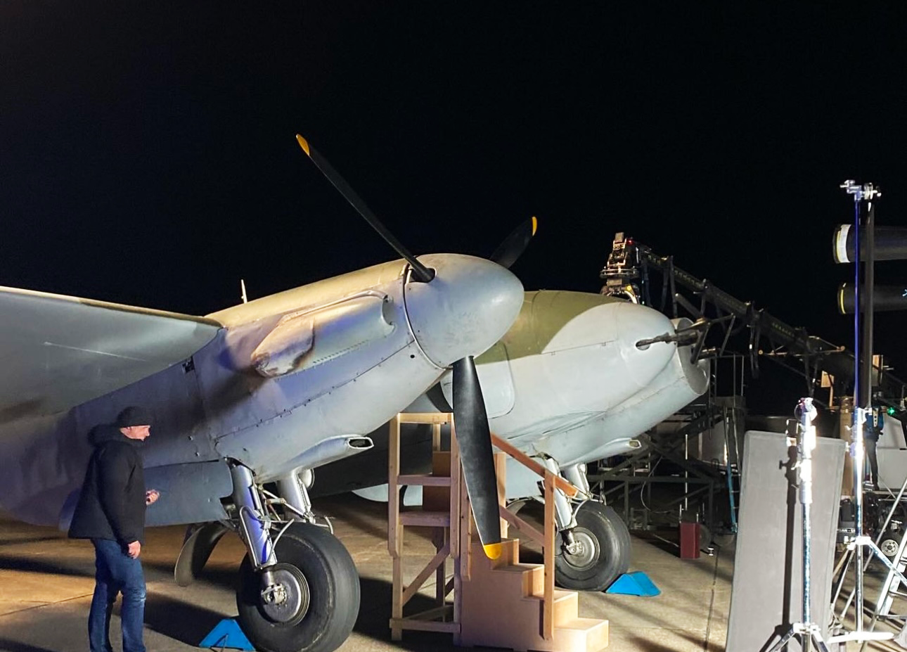 Behind the scenes on set of The Shepherd. WW2 military aircraft.